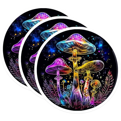 (3 Pack) Mushroom Decals - Psychedelic Art Stickers - Laptop Decal Decorations- 3 Inches On Longest Side - Easy Peel & Apply - Made in USA - 3MCS5583
