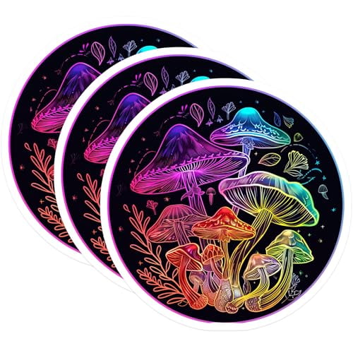 (3 Pack) Mushroom Decals - Psychedelic Stickers - Laptop Decal - Funky Colorful Art- 3 Inches On Longest Side - Easy Peel & Apply - Made in USA - 3MCS5531