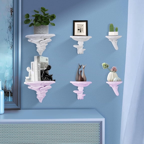 3 Pack Mushroom Floating Shelves, Decorative Wall Mounted Display Stand for Photo Frame, Books, Potted Plant, Toys (Mixed Sizes White)