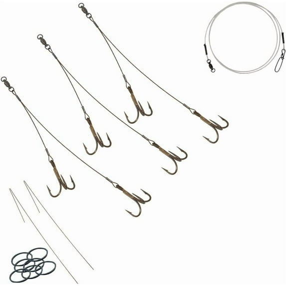 3 Pack Musky Sucker Rig (175 lb) / Muskie Pike Quick Strike Rigging Sucker Harness (Bronze Hooks)