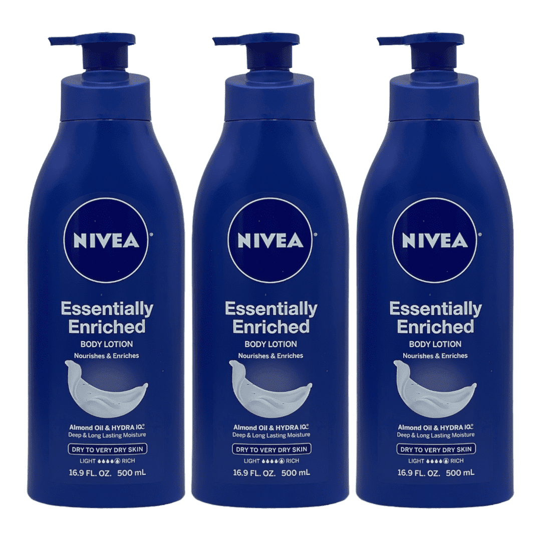 3 Pack NIVEA Essentially Enriched Body Lotion Almond Oil Very Dry Skin 16.9 oz