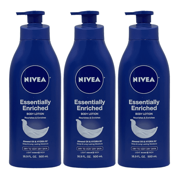 3 Pack NIVEA Essentially Enriched Body Lotion Almond Oil Very Dry Skin 16.9 oz