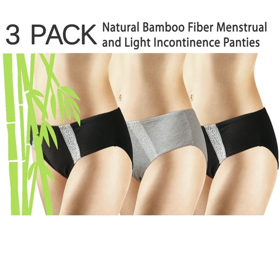 3 Pack Natural Bamboo Skin-Friendly Absorbent Menstrual Period Panty Incontinence - Lace-Xlarge