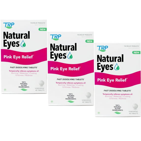 3 Pack - Natural Eyes Pink Eye Relief Fast Dissolving Tablets, Temporarily Relieves Symptoms of: Burning, Watering, Crusting Grittiness, Redness, 48 Count