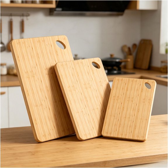 3 Pack Natural Light Bamboo Cutting Boards Set with Hanging Hole, 3 Sizes Rectangular Bamboo Chopping Boards, Multipurpose Kitchen Prep & Charcuterie Serving Trays for Meat, Vegetables, Fruit & Bread