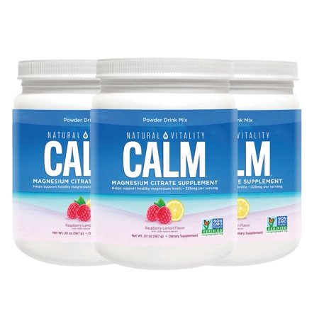3 Pack | Natural Vitality Calm Magnesium Citrate Powder, Raspberry Lemon, 20 oz