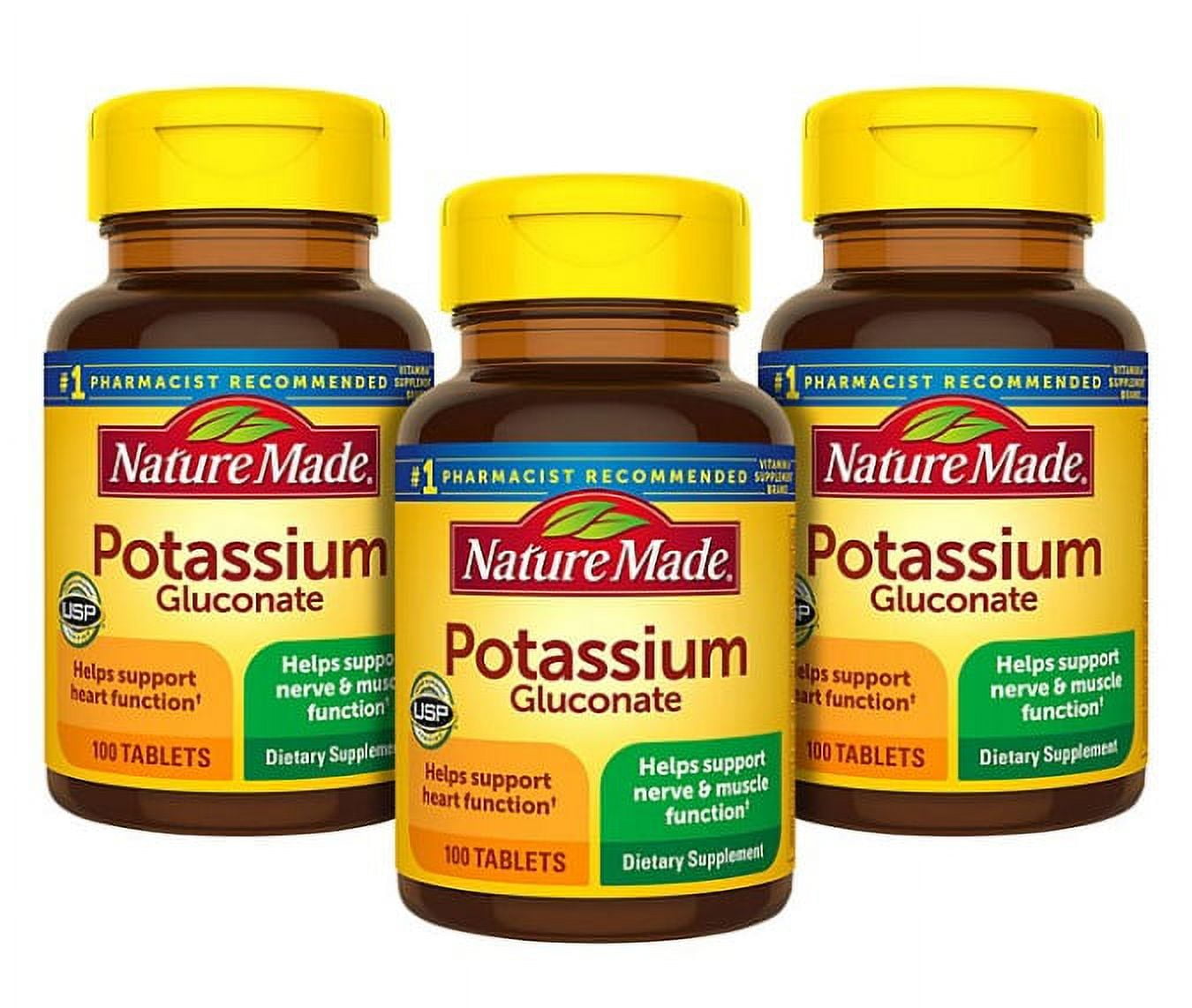 3 Pack Nature Made Potassium Gluconate 90 mg. Tablets for Heart
