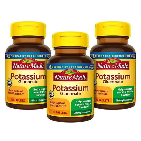 3 Pack | Nature Made Potassium Gluconate 90 mg. Tablets for Heart Health Support 100 ct