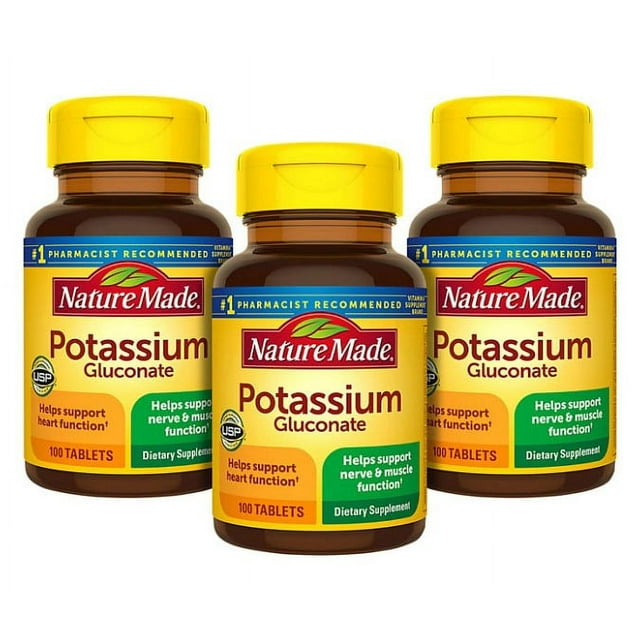 3 Pack Nature Made Potassium Gluconate 90 mg. Tablets for Heart