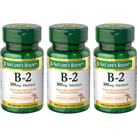 3 Pack - Nature's Bounty Vitamin B-2 100 mg Tablets 100 Tablets Each