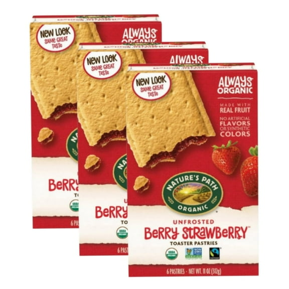 (3 Pack) Nature's Path Organic Berry Strawberry Unfrosted Toaster Pastries 11oz Box