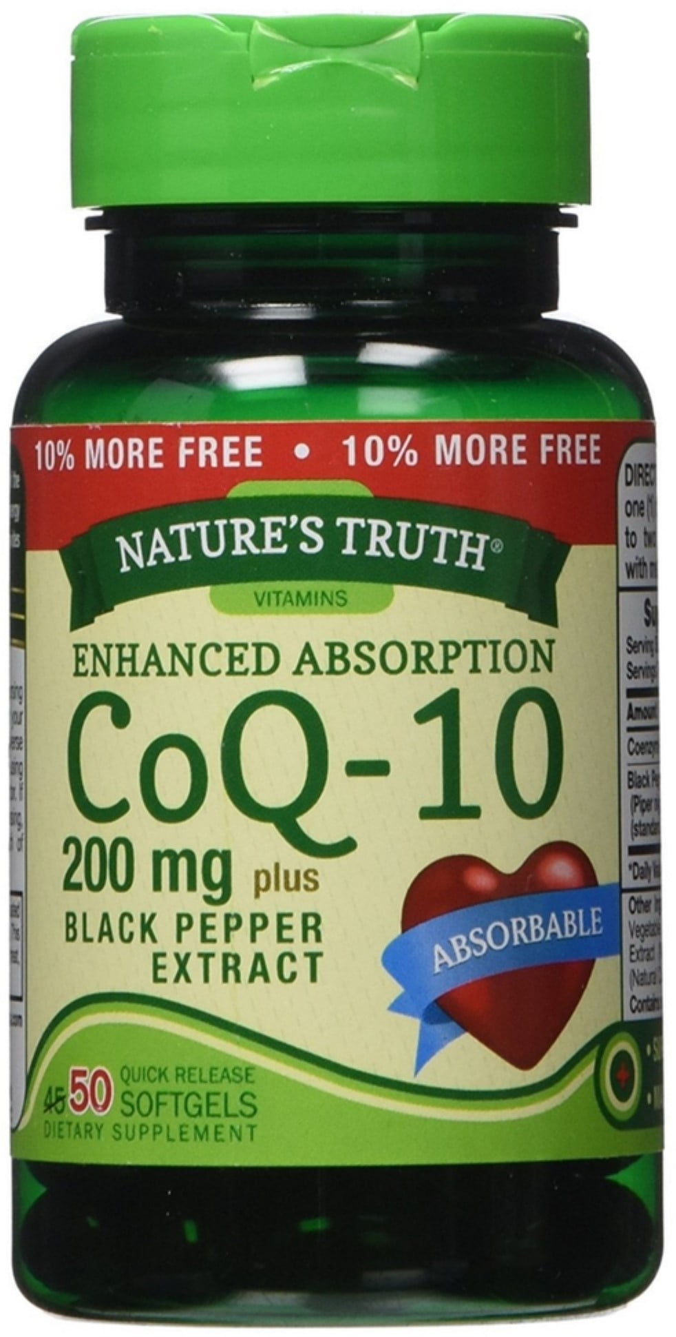 3 Pack - Nature's Truth Enhanced Absorption CoQ10 200 mg Softgels, 50 ea