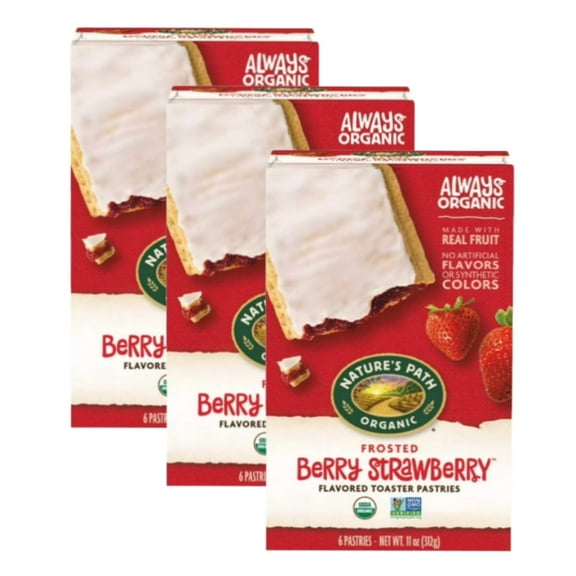 (3 Pack) Natures Path Organic Toaster Pastries Iced Berry Strawberry 11 Oz, 6 Count