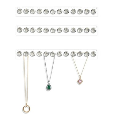 3 Pack Necklace Hangers Acrylic Necklaces Holder Wall Mounted Jewelry Organizer Hanging with 12 Diamond Shape Hooks, Gift for Girls Women