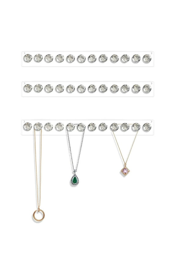 3 Pack Necklace Hangers Acrylic Necklaces Holder Wall Mounted Jewelry Organizer Hanging with 12 Diamond Shape Hooks, Gift for Girls Women