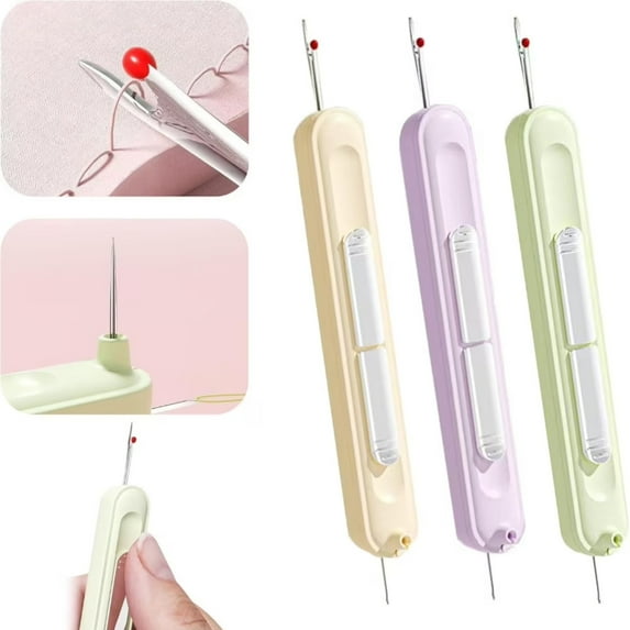 3 Pack Needle Threader, 2025 Upgraded Plug-in 2 in 1 Needle Threader Seam Ripper Tool, Stretchable Remover Tool for Hand Sewing, Knitting, Cross Stitch, Embroidery, Thread Removal