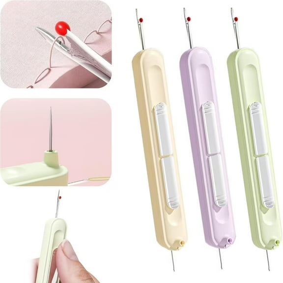 3 Pack Needle Threader, 2025 Upgraded Plug-in 2 in 1 Needle Threader Seam Ripper Tool, Stretchable Remover Tool for Hand Sewing, Knitting, Cross Stitch, Embroidery, Thread Removal