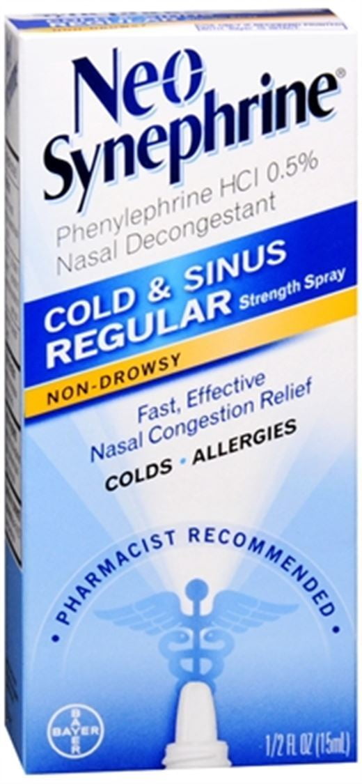3 Pack Neo-Synephrine Nasal Spray Regular Strength Formula 0.5 fl oz (15 mL) Ea