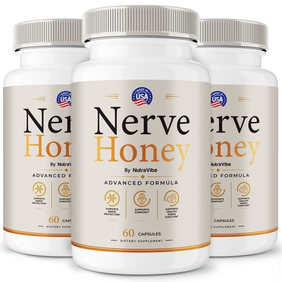 (3 Pack) Nerve Honey Natural Daily Support Blend for Nerves, Memory & Focus | NerveHoney Easy-to-Take Capsules (180 Capsules)