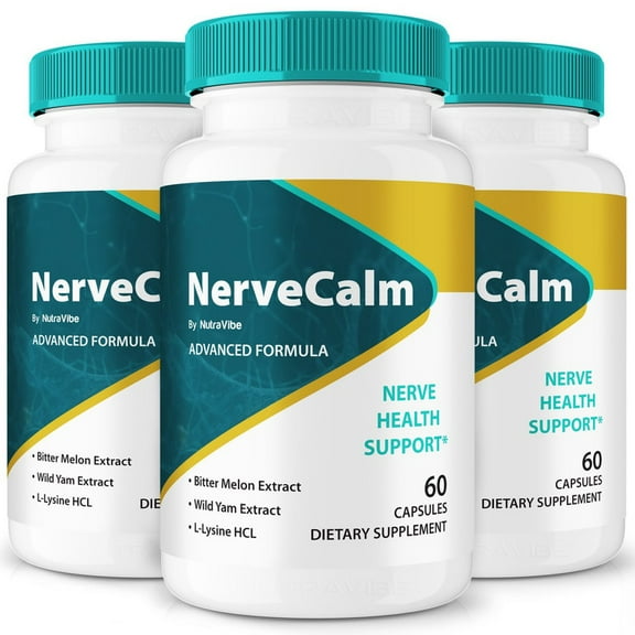 (3 Pack) NerveCalm – Natural Daily Support Blend for Nerves, Memory & Focus | Nerve Calm Easy-to-Take Capsules (180 Capsules)