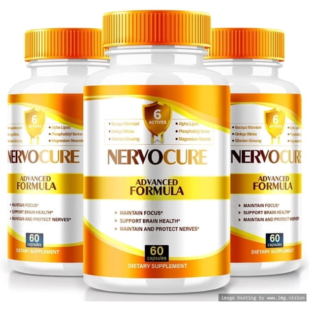 (3 Pack) NervoCure Capsules, All Natural Formula for Cognitive Health & Wellness, Maximum Strength Supplement for Holistic Support, Brain-Boosting Pills Plus, Nervo Cure Reviews (180 Capsules)