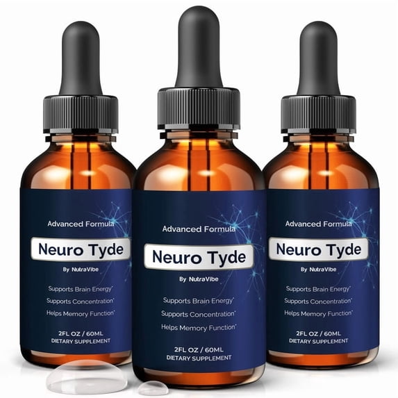 (3 Pack) Neuro Tyde Drops – NeuroTyde Brain Formula for Memory, Focus, and Cognitive Support, Liquid for Mental Clarity, Easy 1-Drop Formula (90 Servings)