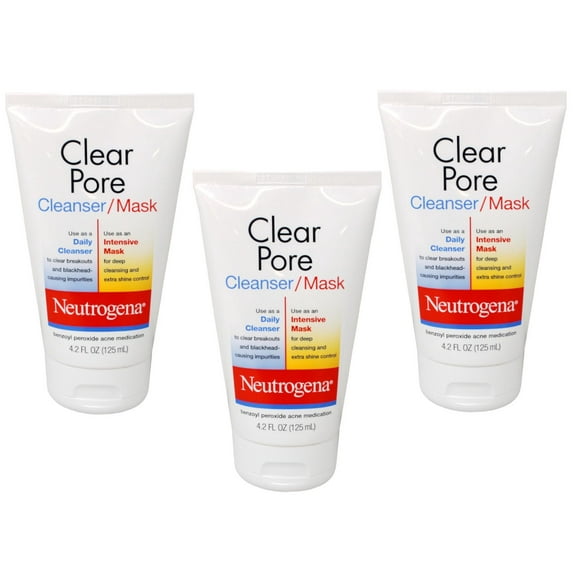3 Pack - Neutrogena Clear Pore 2 in 1 Facial Cleanser/Face Mask with Kaolin & Bentonite Clay - 4.2 fl oz