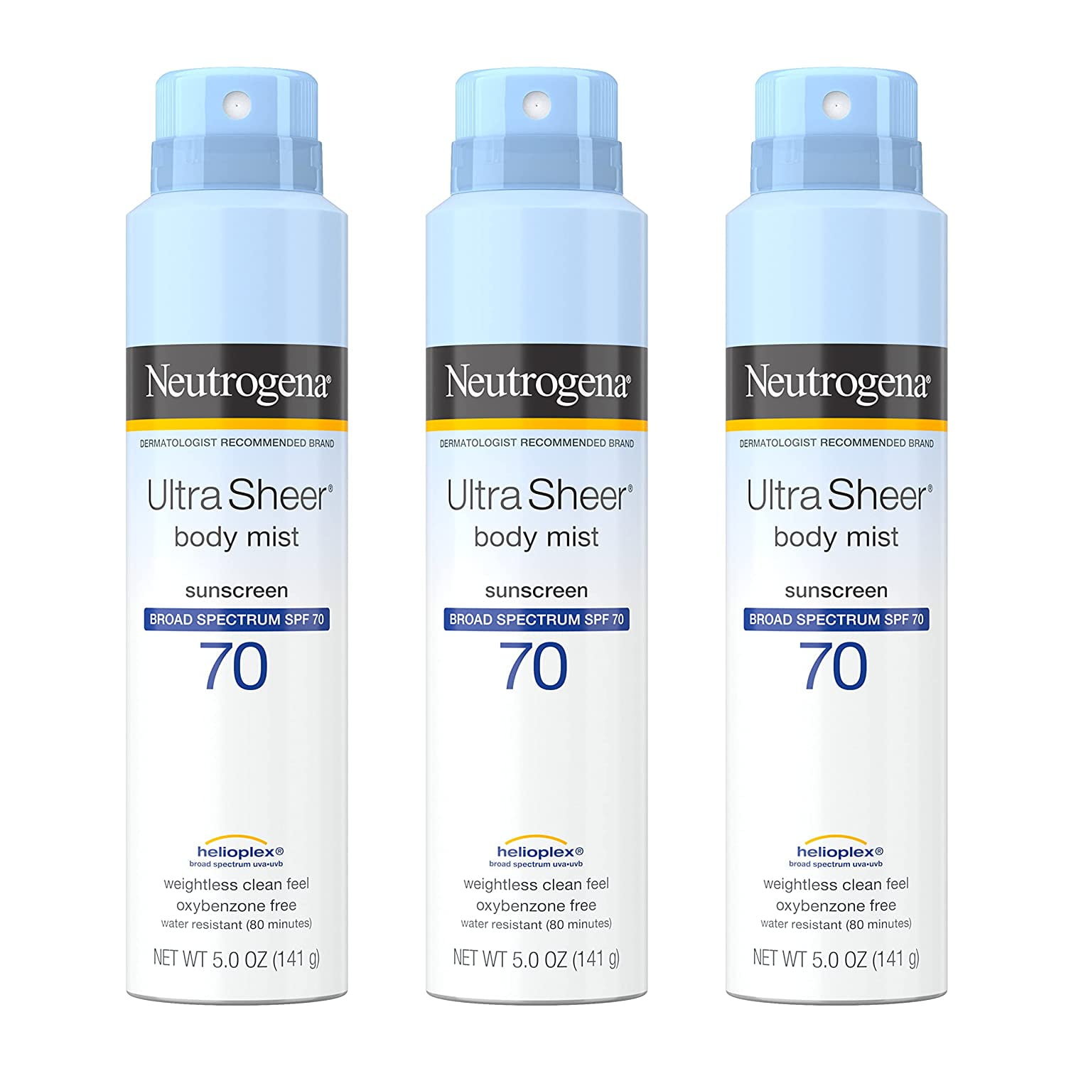3 Pack - Neutrogena Ultra Sheer Body Mist Full Reach Sunscreen Spray Broad Spectrum SPF 70 5 oz