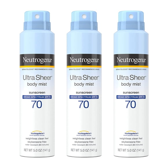 3 Pack - Neutrogena Ultra Sheer Body Mist Full Reach Sunscreen Spray Broad Spectrum SPF 70 5 oz