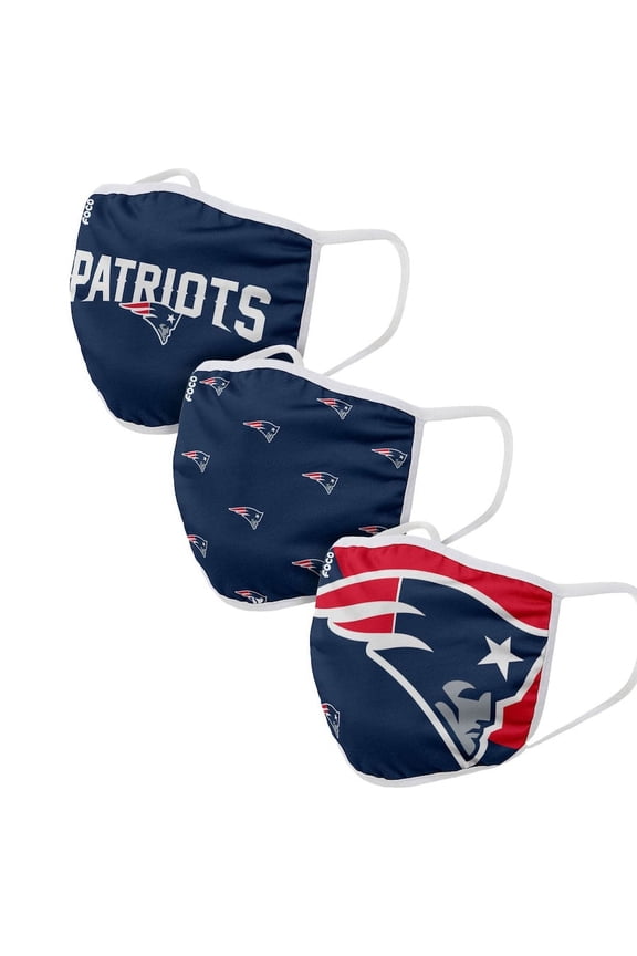 3 Pack New England Patriots Officially Licensed NFL Washable Resuable Face Mask Cover By FOCO