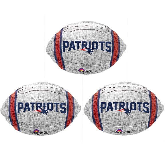 3 Pack New England Patriots Shape 21" Football Football Foil Balloon, Silver Red Blue