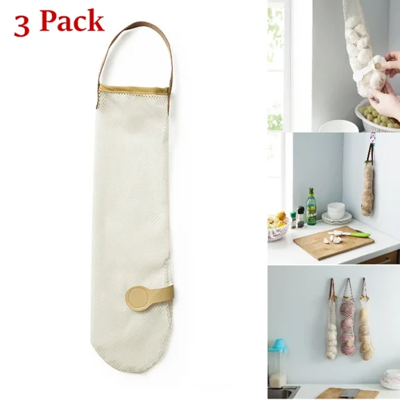 3 Pack New Onion Garlic Hanging Organizer Holder Storage Kitchen Wall Bags Net C