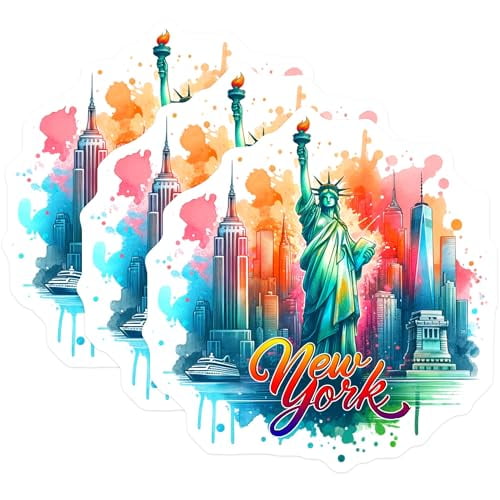 (3 Pack) New York City Decals - Statue of Liberty - Laptop Decal- 3 Inches On Longest Side - Easy Peel & Apply - Made in USA - 3MCS5850