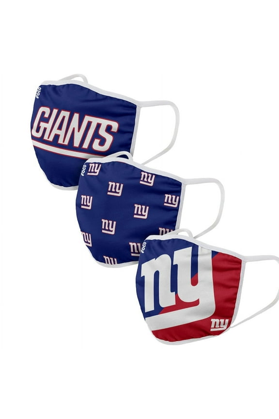 3 Pack New York Giants Officially Licensed NFL Washable Resuable Face Mask Cover By FOCO