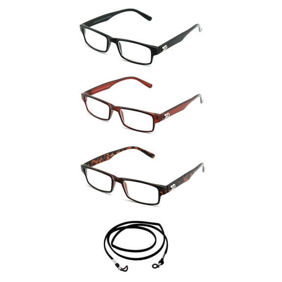 3 Pack Newbee Fashion- "IG" Unique Simple Reading Glasses with Lanyard +1.00