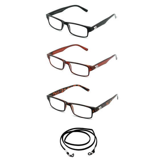 3 Pack Newbee Fashion- "IG" Unique Simple Reading Glasses with Lanyard +2.00