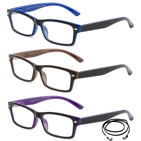 3 Pack Newbee Fashion- "Slimten" Slim Cat Eye Design Fashion Reading Glasses with Lanyard +2.00