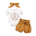 thumbnail image 1 of 3 Pack Newborn Baby Girl Outfit Sets Ruffle Romper Floral Polka Dots Shorts Headband Isnt She Lovely Summer Outfit,0-18 Months,Yellow,0-3 Months, 1 of 6
