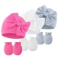 thumbnail image 1 of 3 Pack Newborn Baby Hospital Hats Beanie Bow Infant Caps Baby Mittens Set for 0-6 Months, 1 of 2