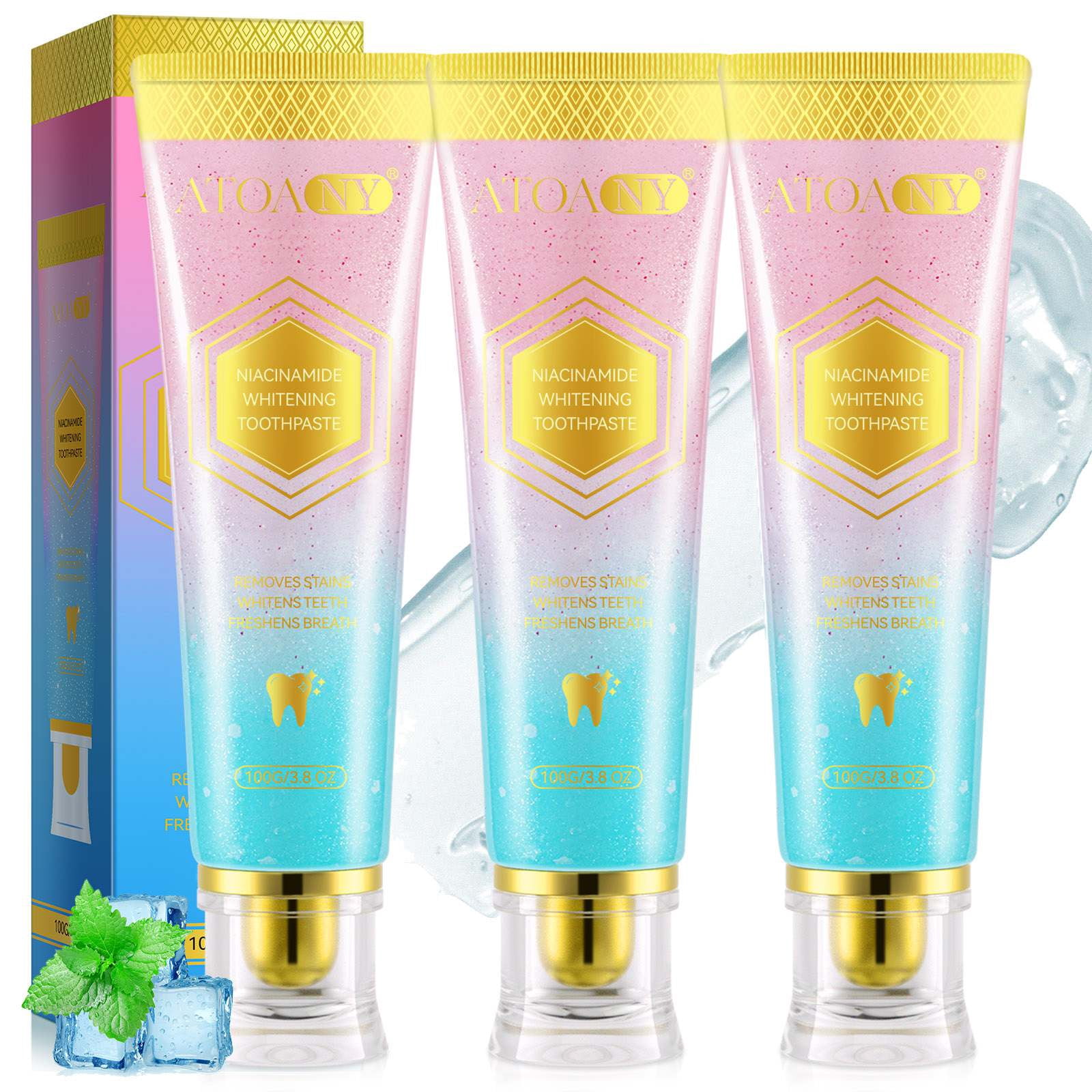3 Pack Niacinamide Toothpaste, Whitens Teeth, Long-Lasting Freshness, 3.8 OZ