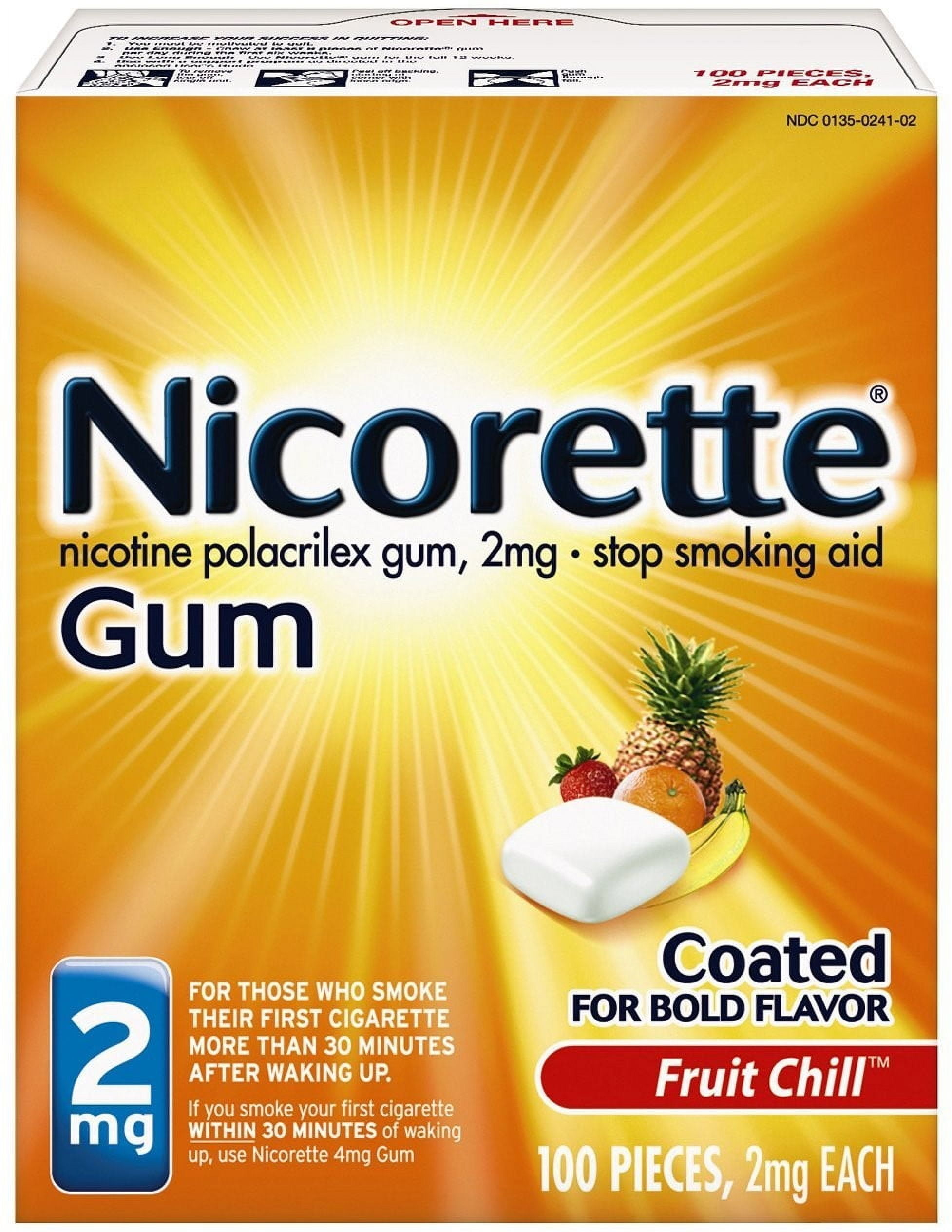 3 Pack - Nicorette 2 mg Nicotine Gum, Fruit Chill 100 ea