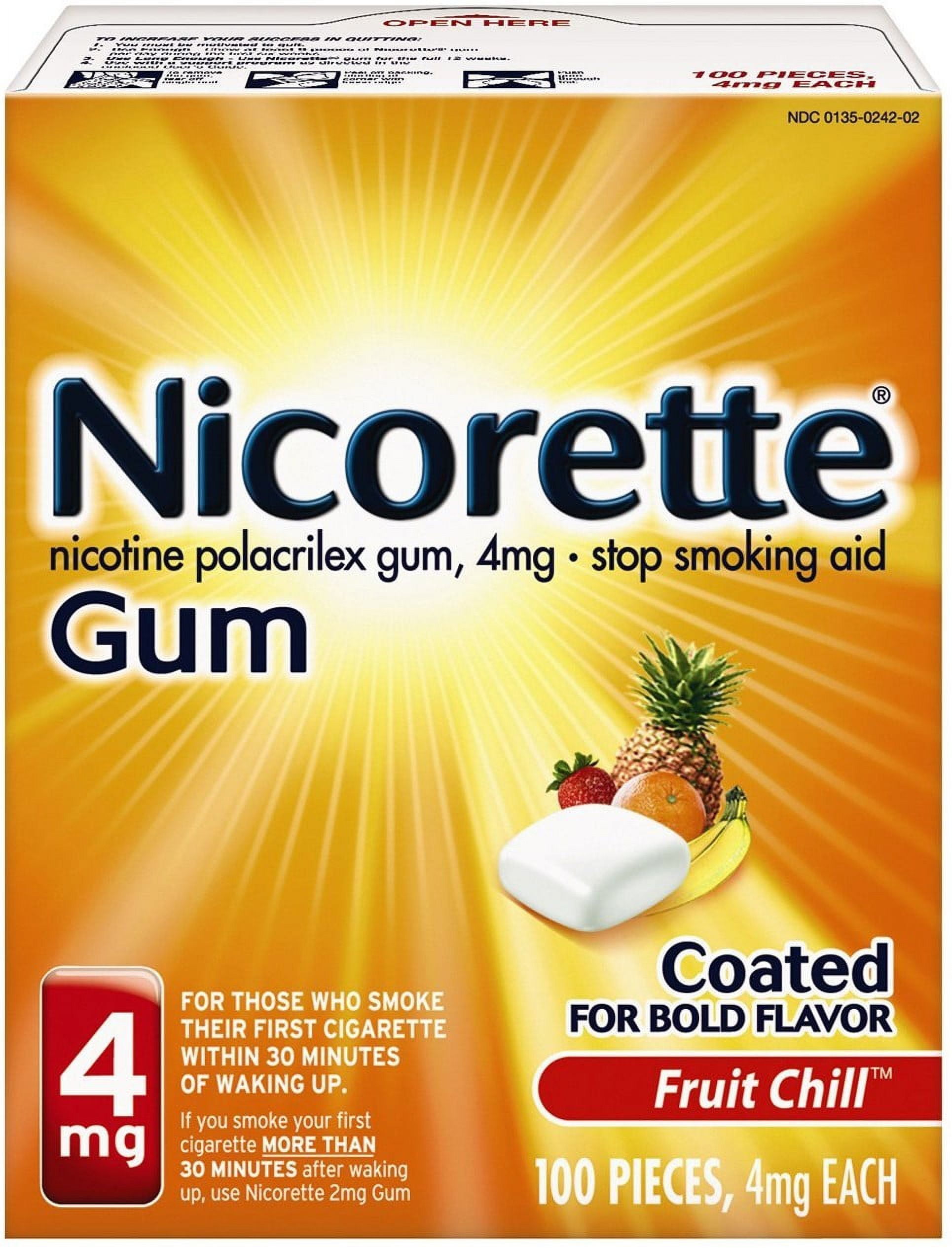 3 Pack - Nicorette 4 mg Nicotine Gum, Fruit Chill 100 ea