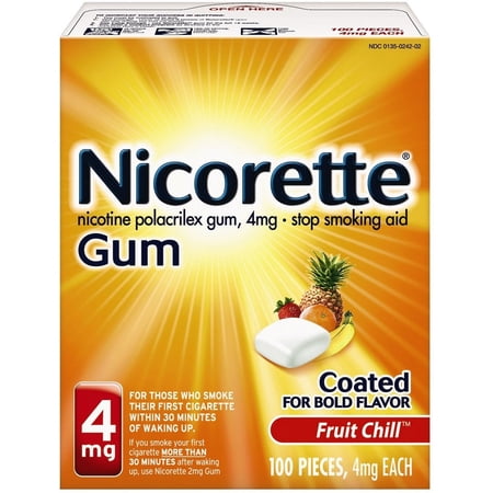 3 Pack - Nicorette 4 mg Nicotine Gum, Fruit Chill 100 ea
