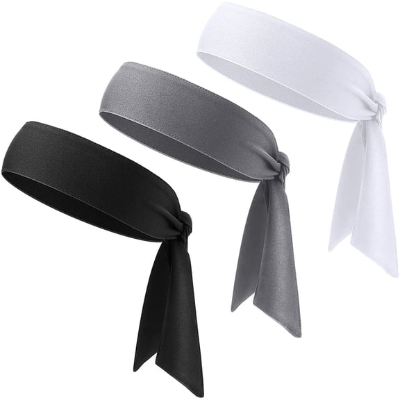 3 Pack Ninja Tie Back Headbands for Women Men Athletic Sports Sweatband Black Gray White