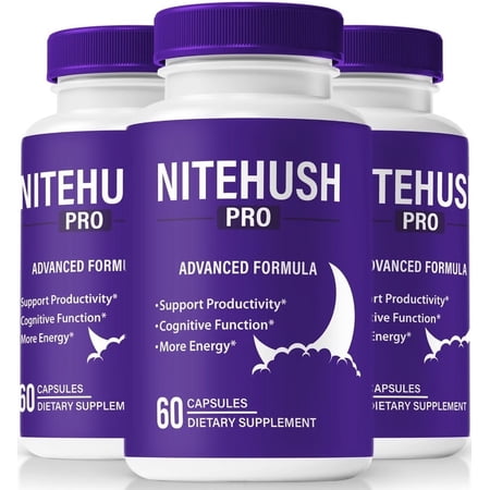 (3 Pack) NiteHush Pro Capsules, Unlock Your Potential With Nite Hush Pro Formula - Supports Cognitive Health, All Natural Pills For Concentration, Memory and Focus, NiteHushPro (180 Capsules)