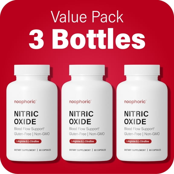 Noophoric Nitric Oxide Booster Capsules L-Citrulline, L-Arginine & Beta Alanine Supplement for Muscle Pump, Stamina & Energy, 180 Capsules (3 Pack)
