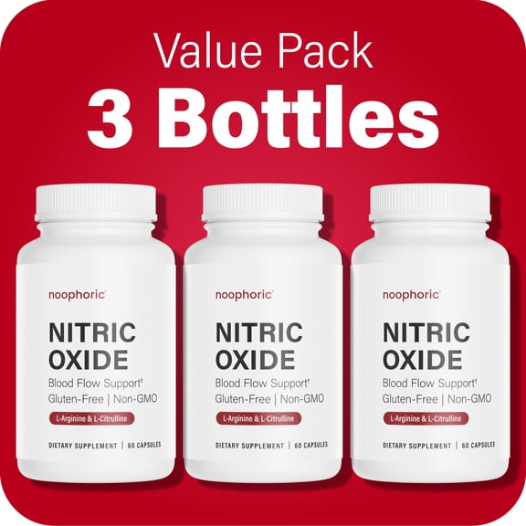 Noophoric Nitric Oxide Booster Capsules  L-Citrulline, L-Arginine & Beta Alanine Supplement for Muscle Pump, Stamina & Energy, 180 Capsules (3 Pack)
