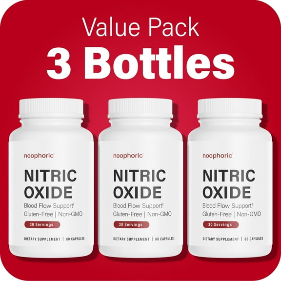 (3 Pack) Noophoric Nitric Oxide Booster - Blood Flow Supplement - L Citrulline, L Arginine, 180 Capsules