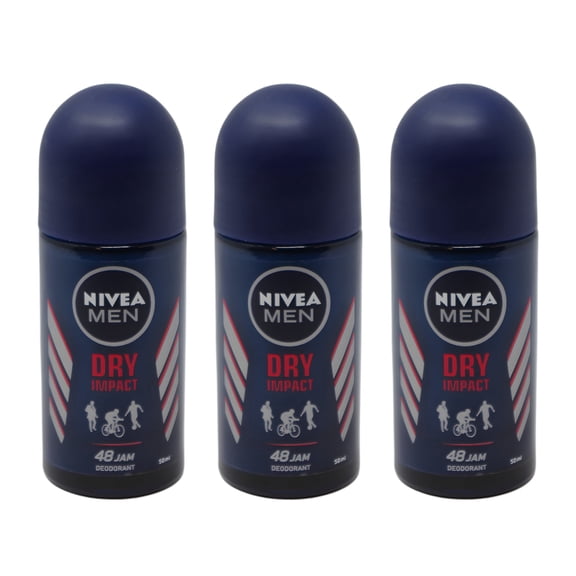 3 Pack - Nivea Men Dry Impact Roll-On Deodorant, Classic Masculine Scent, Reliable Everyday Odor Control for Men, 50ml