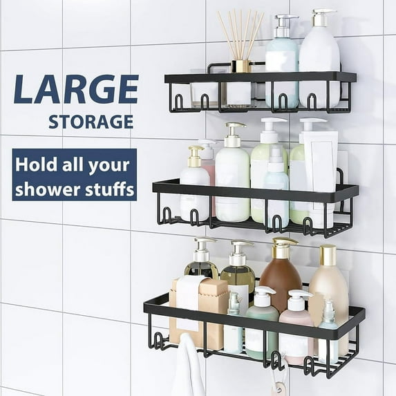 3-Pack , No Drilling Rustproof Shower Organizer with Save Space Hooks, Apartment Essentials for Bathroom